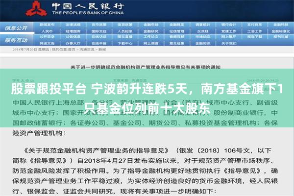 股票跟投平台 宁波韵升连跌5天，南方基金旗下1只基金位列前十大股东